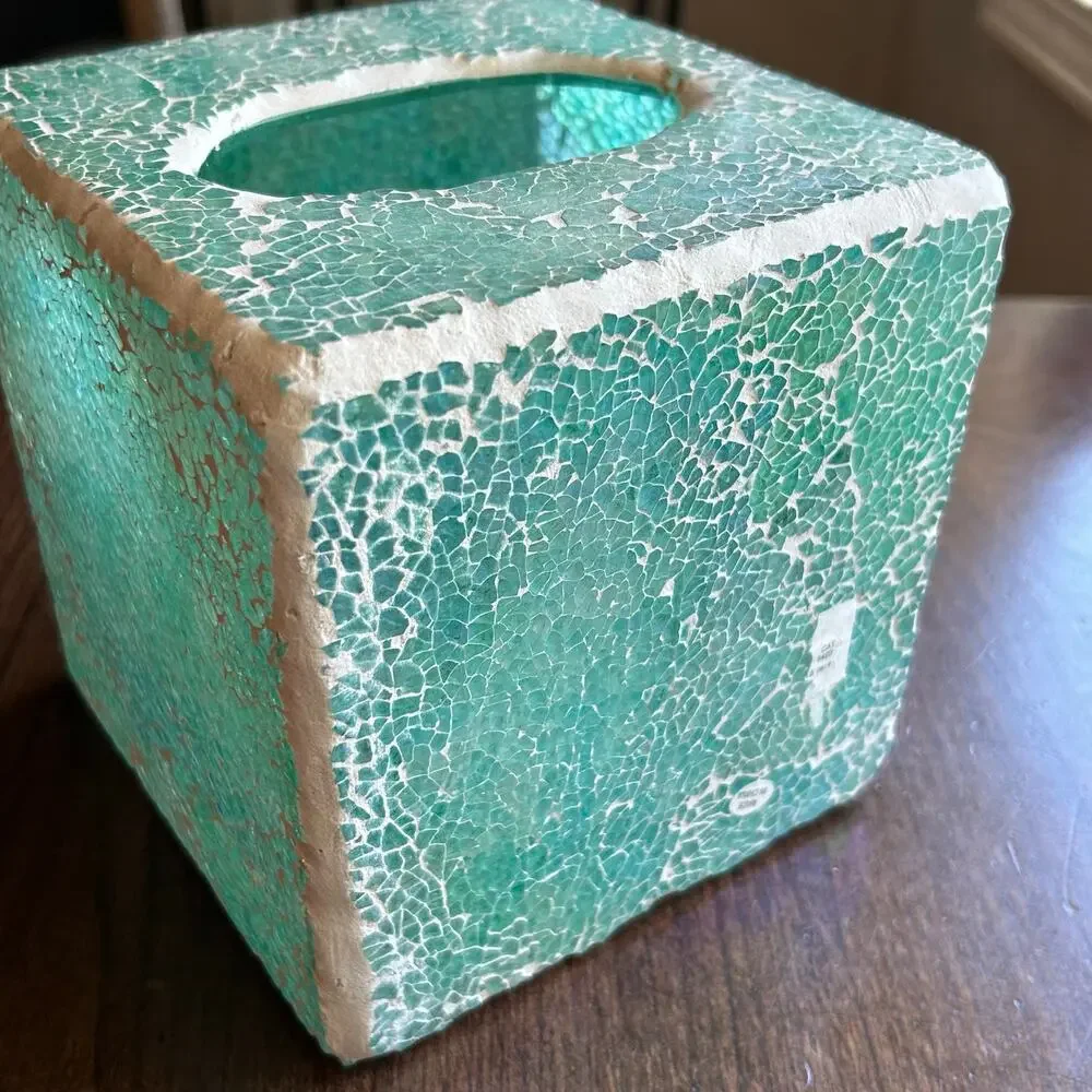 Mosaic Tissue Holder Cover Bathroom Accessory Square Box Glass aqua